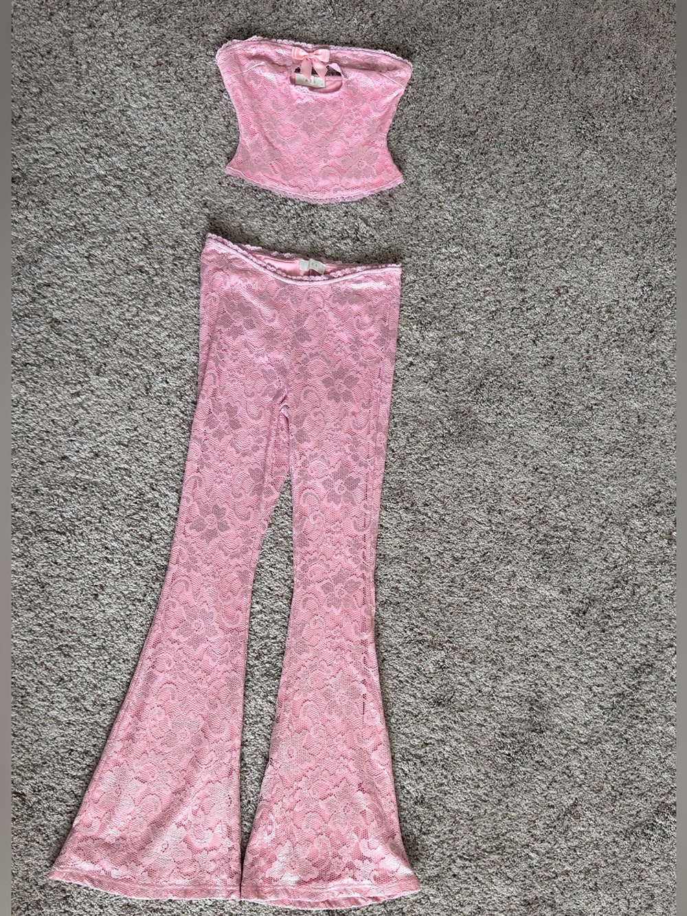 Pink Lace Flared Pants - Women's Two-Piece Set